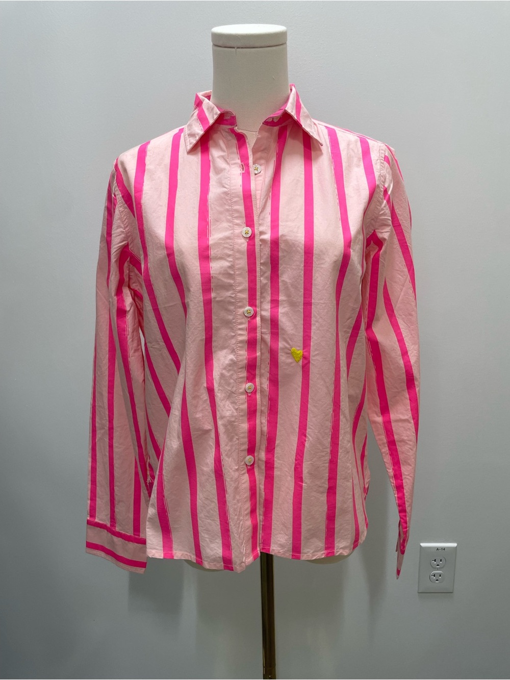NWT Kerri Rosenthal Pia Wide Stripe Button-Down Shirt | XS | Pink Stripe Cotton